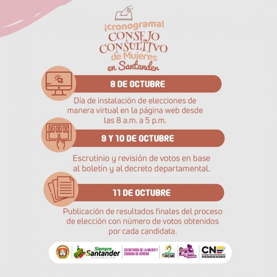 Elecciones para representar sectores del Consejo Consultivo de Mujeres de Santander